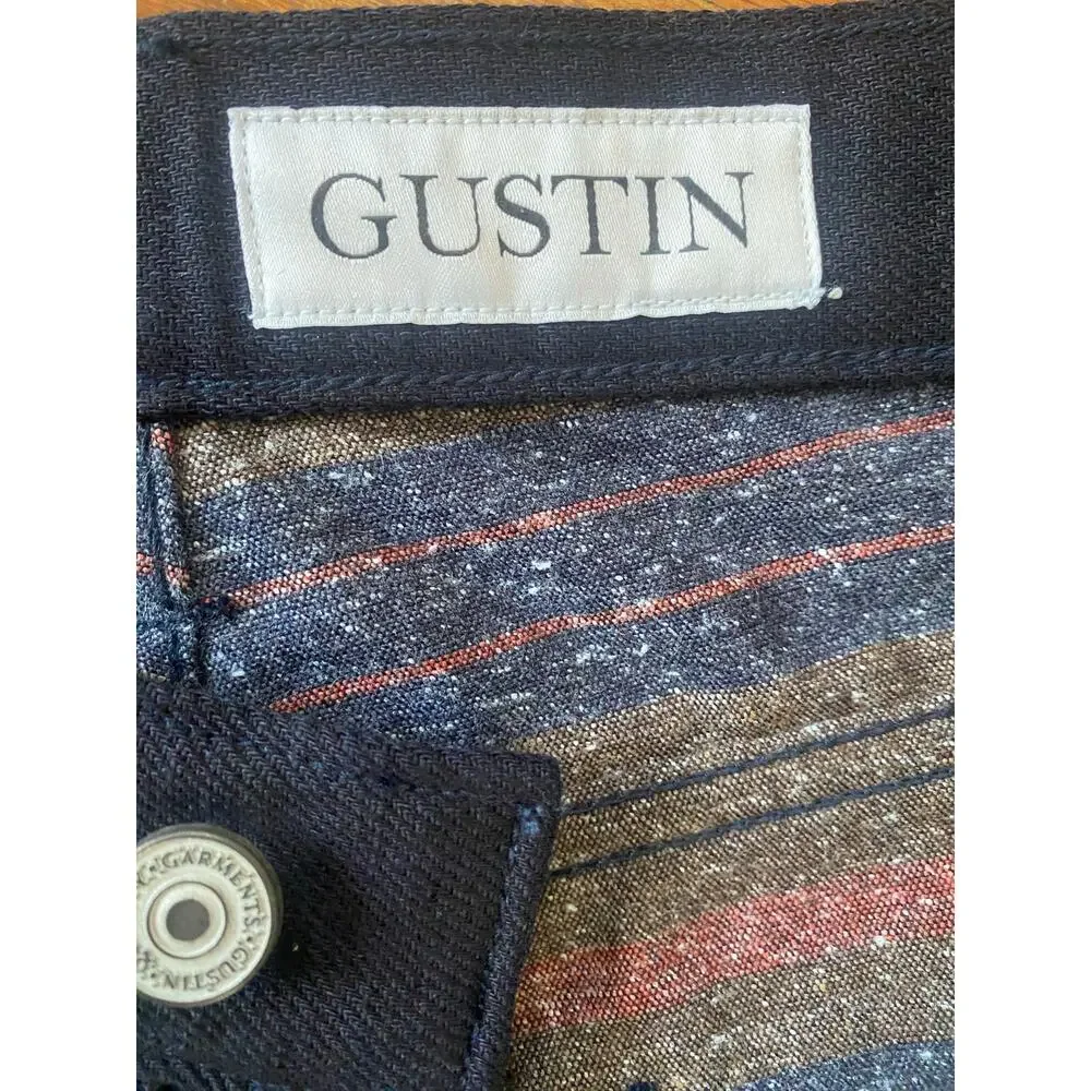 GUSTIN #135 INDIGO/ SADDLE BLANKET 5 POCKET CALIFORNIA SLIM 30x34